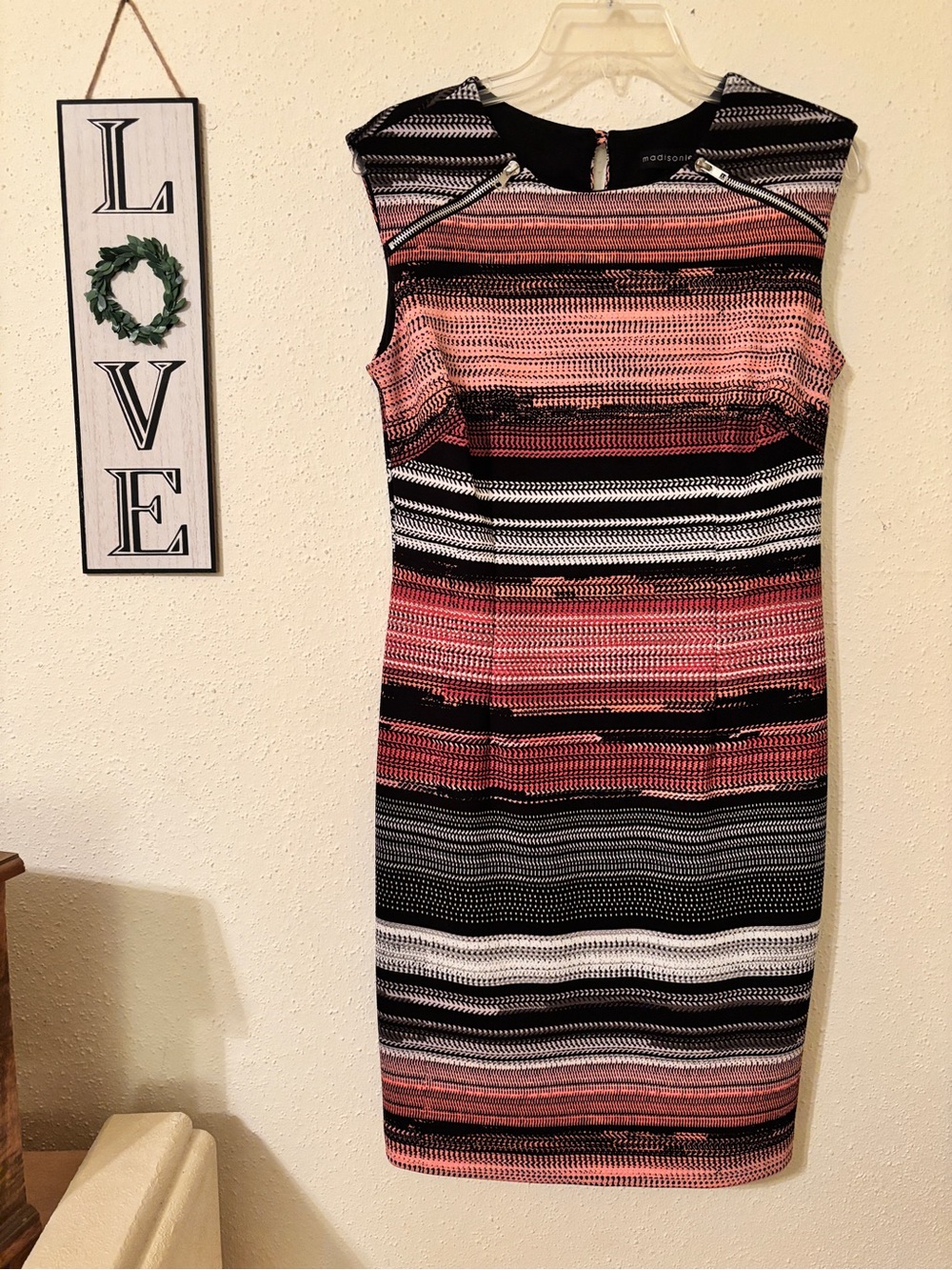 Madison Leigh Striped Sheath Dress in Pink and Black